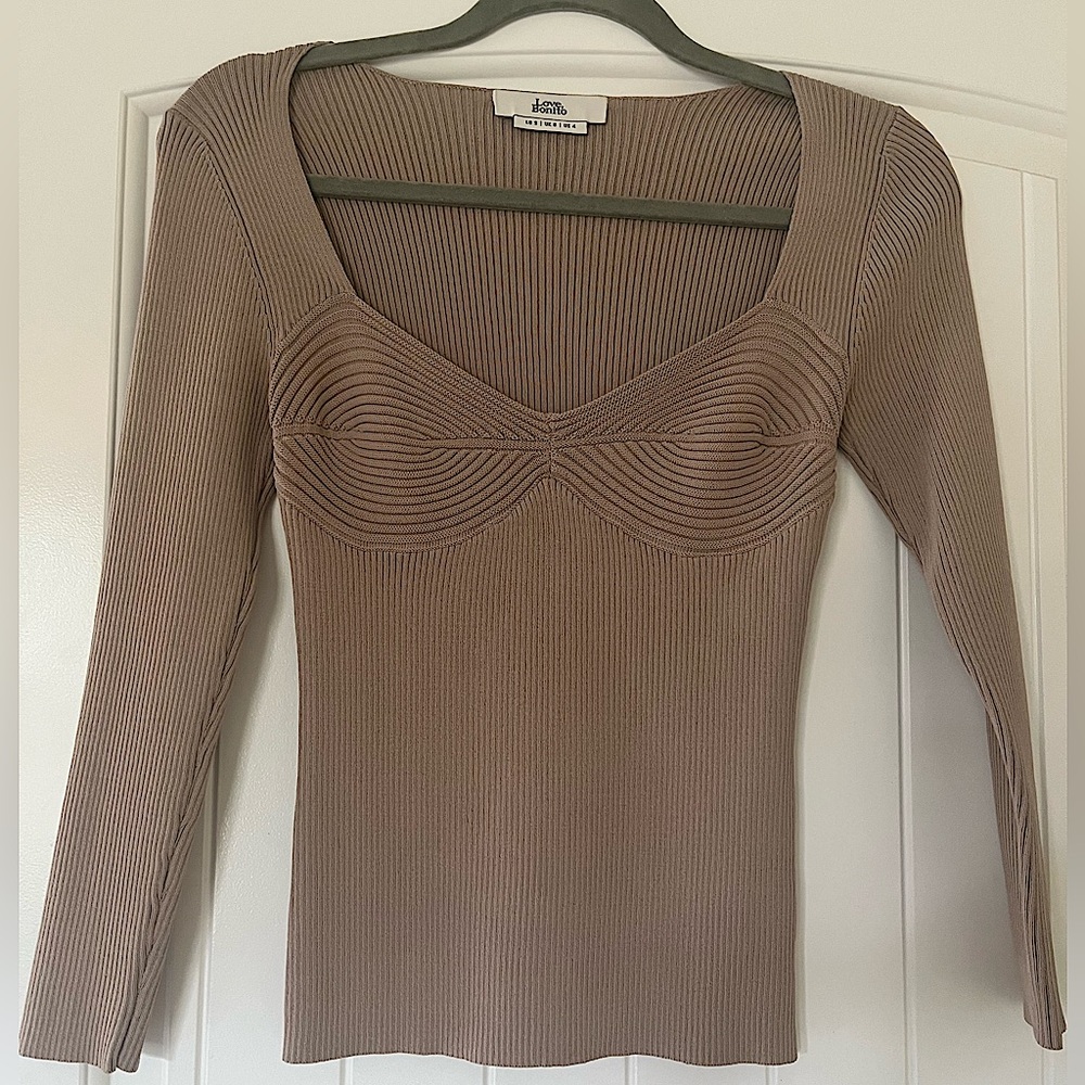 Taupe Fitted Long Sleeve Top